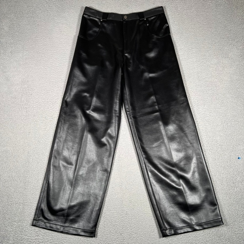 Positano Pants Mens 34x32 Black Wide Leg Baggy Rave Disco Preppy Pockets